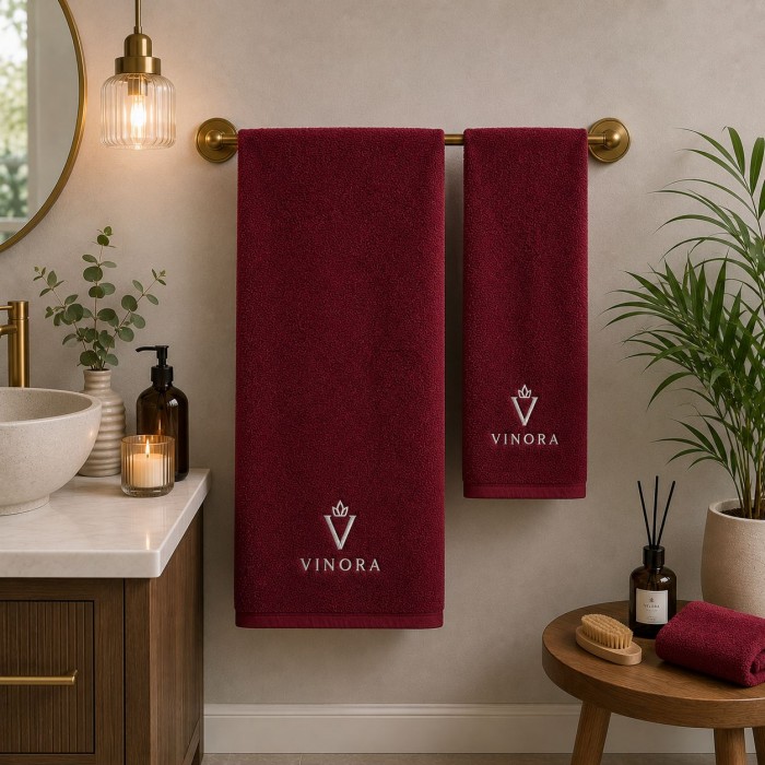 Logolu El ve Banyo Havlusu Takımı Bordo 50x90cm 70x140cm